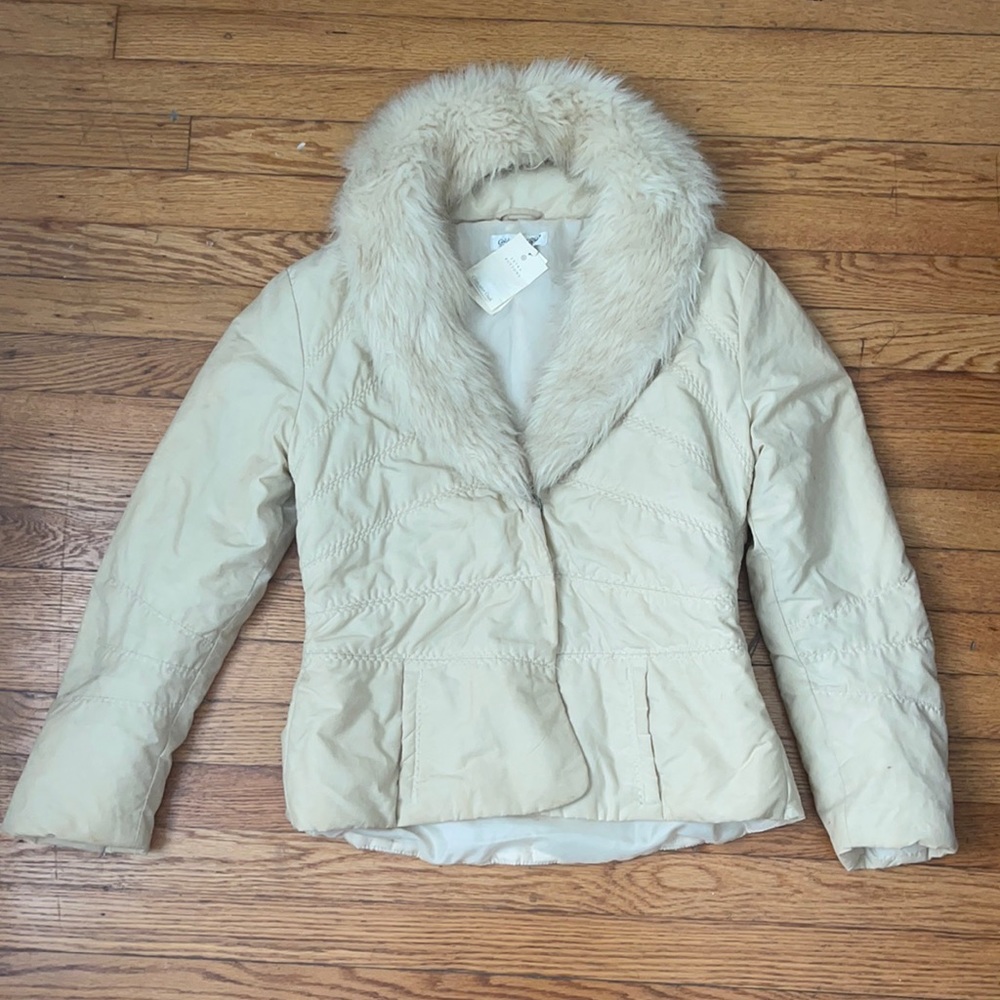 Coldwater Creek Faux Fur Quilted Puffer Ivory